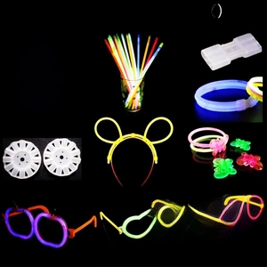 Various plastic connectors for DIY glow sticks including glasses and headband shapes