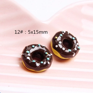 Detail of 5x15mm chocolate donut resin charms with colorful beads for DIY crafts