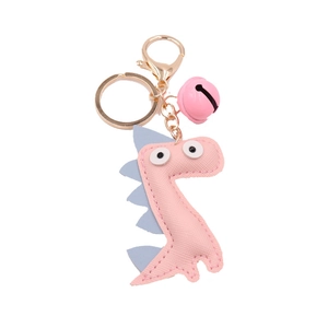 Cartoon Dinosaur Keychain PU Leather Animal Bag Charm With Alloy Bell For Car Keys Women Men