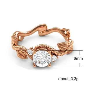Roségouden ring met bloem- en bladmotief, 6mm zirkonia, gewicht circa 3,3g