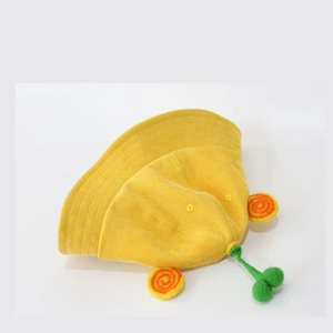 Yellow corduroy sun hat for kids with cute sprout detail and wide brim protection