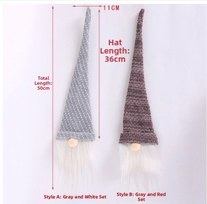 Detail view of 50cm Nordic Christmas gnome wine bottle covers with dimensions in gray and red