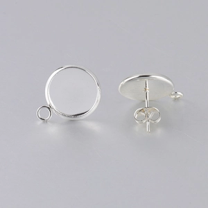 Silver stainless steel earring stud bases with hanging loops and butterfly backs