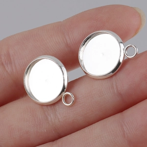Silver plated stainless steel earring base studs with hanging loops for DIY jewelry making