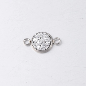 Close-up of 10mm stainless steel drusy connector with double loops for DIY jewelry