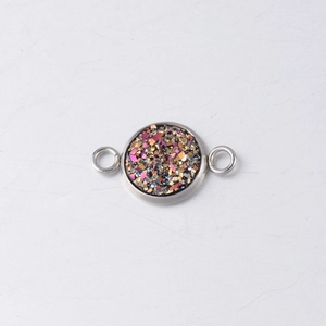 Detailed macro view of a 10mm silver stainless steel drusy connector with double rings