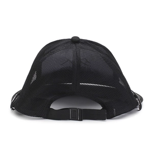 Men's breathable black mesh sun hat with adjustable strap and fashion lettering