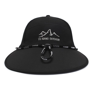 Outdoor sun hat for men featuring wide brim and adjustable drawstring with mountain embroidery
