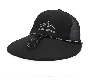 Close-up of breathable mesh fabric and adjustable drawstring on outdoor sun hat