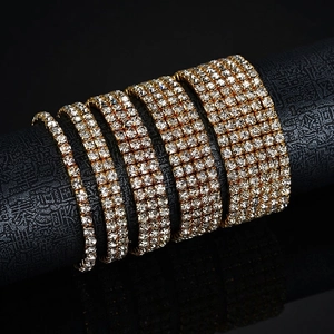 Sparkling multi-row crystal tennis bracelets in gold plating from 1 to 6 rows width