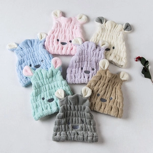 Microfiber hair drying towels in cartoon bear design with various pastel colors