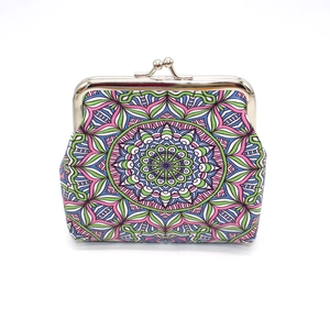Detail of bohemian mandala print coin purse with vintage silver metal clasp closure