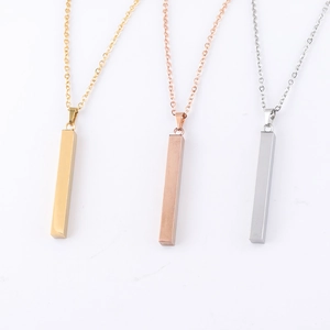Polished stainless steel bar necklace set in gold, rose gold, and silver finishes