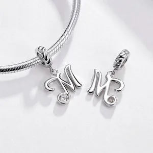 925 sterling silver letter M charm with sparkling cubic zirconia on snake chain