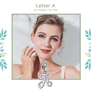 S925 sterling silver letter A pendant with sparkling cubic zirconia for DIY bracelets