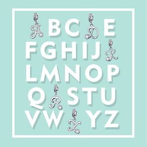 S925 sterling silver alphabet letter charms with clear gemstones for DIY jewelry
