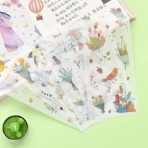 Pastel cartoon stickers set with floral and animal motifs for journal decoration