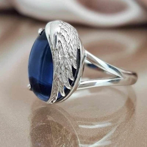 Angel Wing Ring Copper With Oval Synthetic Blue Sapphire Engagement Finger Jewelry For Women