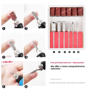 Detailed set of 6 nail drill bits with professional sanding bands and usage guide