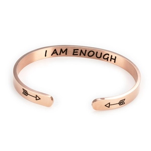 Rose gold 6mm stainless steel C-shaped open cuff bracelet with I AM ENOUGH engraving