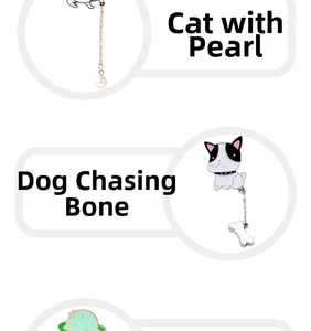 Cartoon alloy enamel charms featuring cat with pearl and dog with bone for backpacks