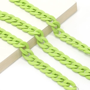 Macro detail of light green acrylic chunky chain links for DIY eyewear or handbag straps