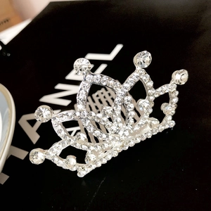 Elegant silver crown hair comb for girls with sparkling white rhinestones and heart details