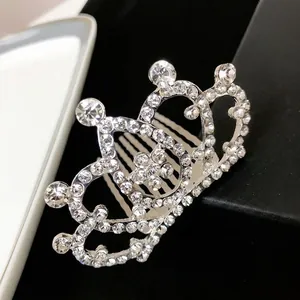 Elegant silver crown hair comb for girls with sparkling rhinestones for formal occasions
