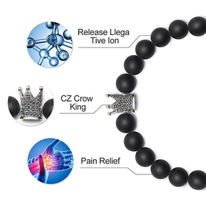 Bracelet couronne en pierre noire mate de 8mm pour soulagement et ions négatifs