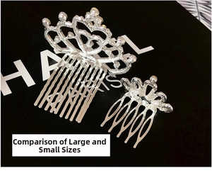 Detailed comparison of large and small silver crown hair combs with intricate textures
