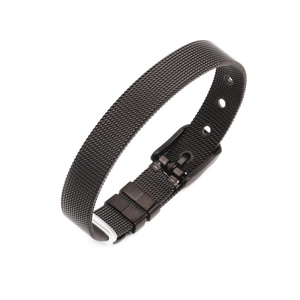 Adjustable 10mm black stainless steel mesh watch band bracelet with buckle for men