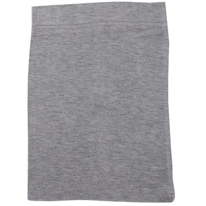 Detail shot of solid gray knitted tube hat with reinforced stitching on mercerized cotton