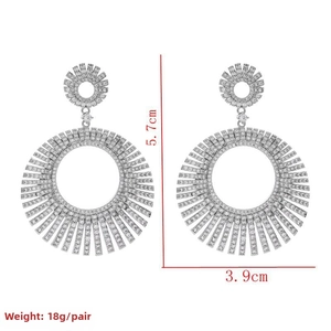 Detailed size view of silver tassel earrings showing 5.7cm height and 3.9cm width