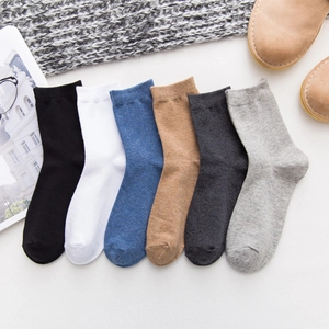 Men Business Mid Calf Socks Combed Cotton Breathable Odor Resistant Solid Color Ribbed Cuff Daily Casual