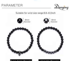 Guida alle taglie per bracciali in agata ed ematite 8mm per polsi da 6,6 a 8,2 pollici