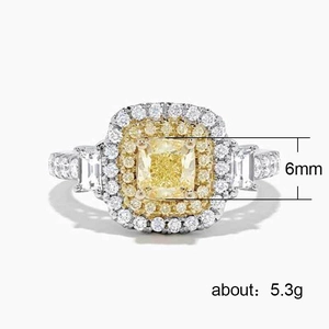 Anello di lusso con zircone quadrato giallo e pavé di diamanti in argento da donna
