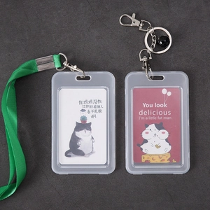 Transparent PP card holder set with green nylon lanyard and black bell keychain