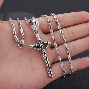 Gothic Skull Cross Pendant Necklace Stainless Steel Vintage Punk Skeleton Jewelry For Men
