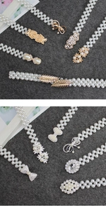 Détail d'une ceinture élastique en perles avec boucles métalliques dorées et argentées