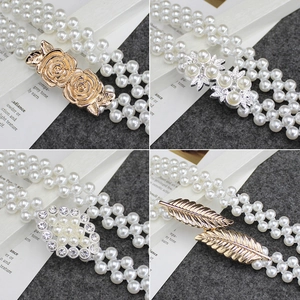Ceinture élastique en perles avec boucles de fleurs en strass, quatre styles