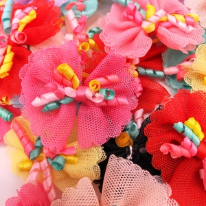 Lace mesh bow pet hair accessories in vibrant colors like red, pink and yellow