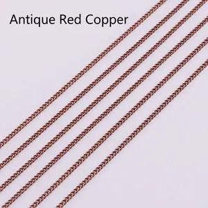 Detailed view of antique red copper fine metal chains for DIY jewelry making projects