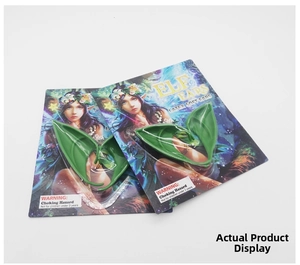 Detail of latex soft elf ears in green for Halloween cosplay, showing packaged product pairs