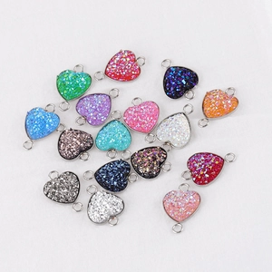 13mm heart-shaped stainless steel glitter pendants with dual loops for DIY jewelry