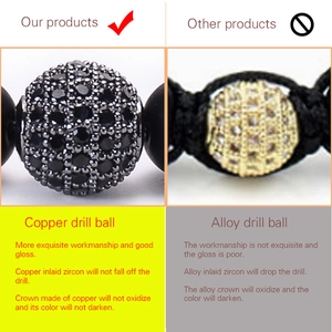 Macro comparison showing copper inlaid zircon vs alloy beads for durable couple bracelets