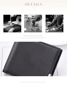 Detail of lychee pattern leather and artisan stitching on a men's slim bifold wallet