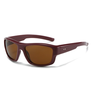 Y2K sporty wraparound sunglasses in burgundy red frame with amber protective lenses