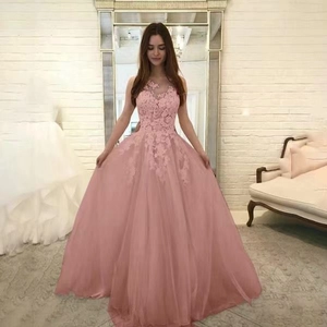 Lace Tulle Dress Sleeveless Round Neck A-Line Long Gown For Wedding Party Elegant Formal Evening Women