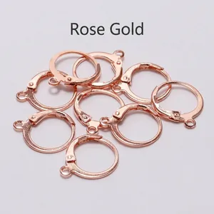 Close-up of rose gold leverback earring hooks and DIY jewelry craft components