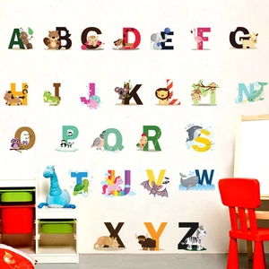 Educational animal alphabet wall decals for kids room with colorful A-Z animal stickers